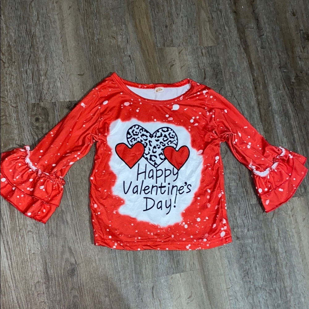 Valentine's Day Ruffle Sleeve Shirt - Red 2T